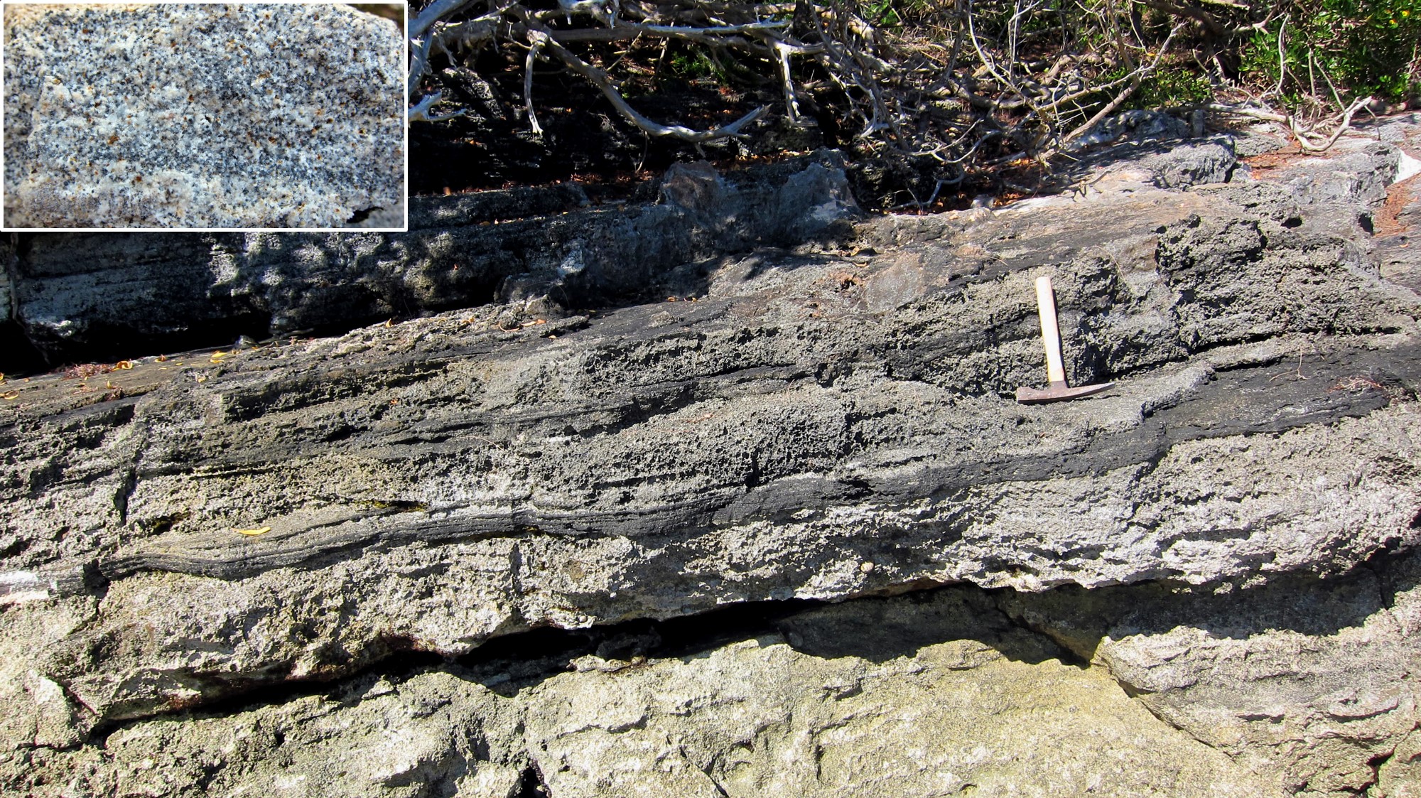 Volcanic sand with inset